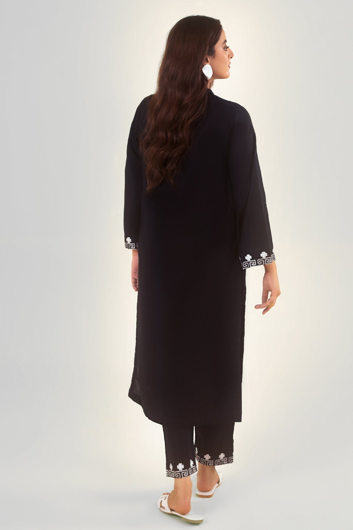 2 Pcs Black Embroidered Dress - 040
