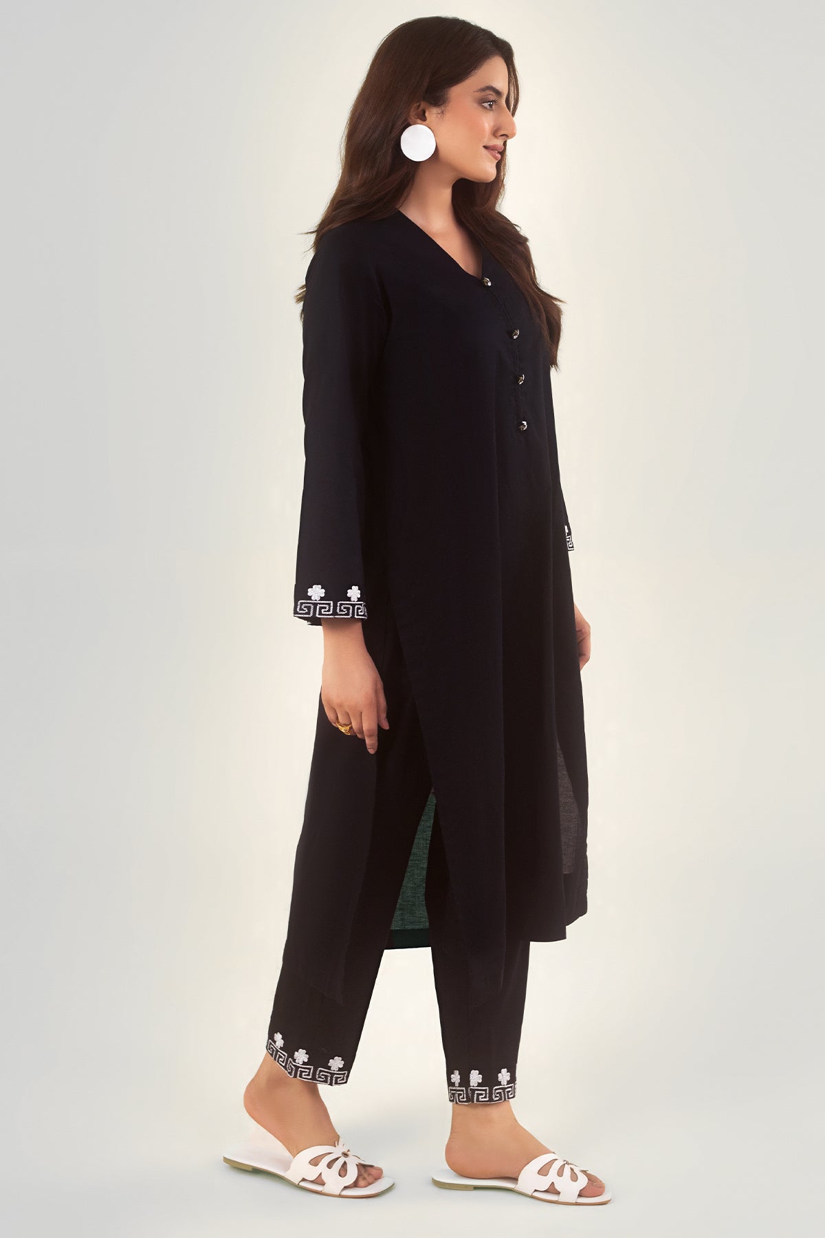 2 Pcs Black Embroidered Dress - 040