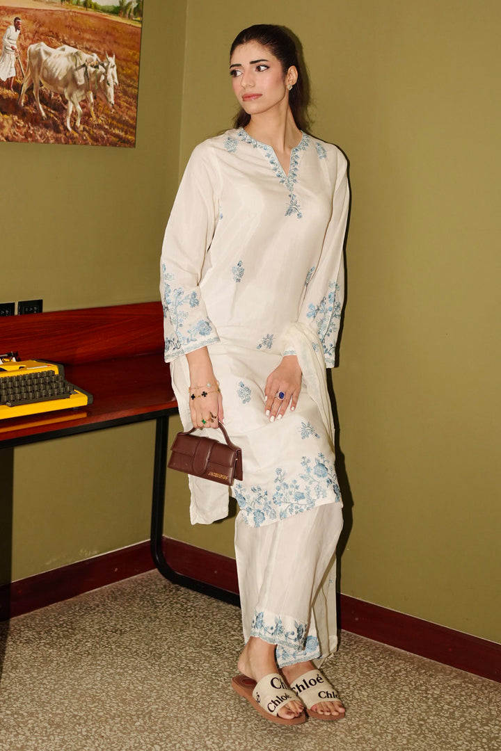 Ivory White Embroidered - 3-Piece Set