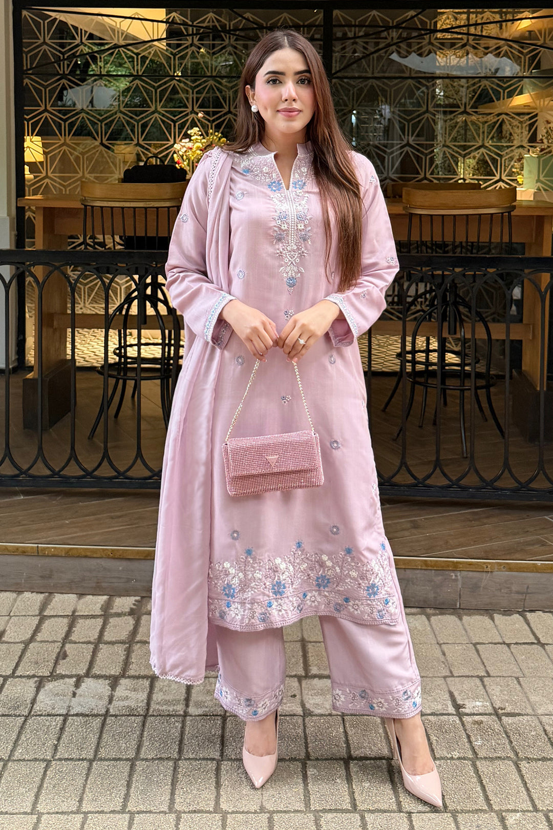 Lilac Embroidered 3-Piece Set