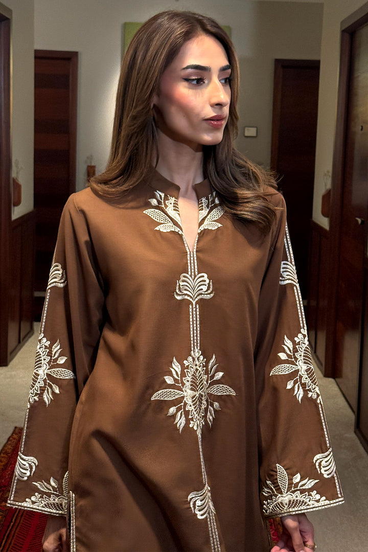 Brown Embroidered Co Ord Set