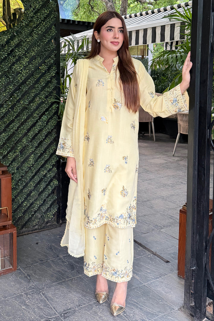 Butter Yellow Embroidered 3-Piece Set