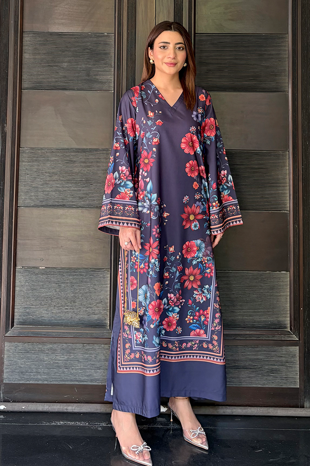 Navy Blue Floral Kaftan