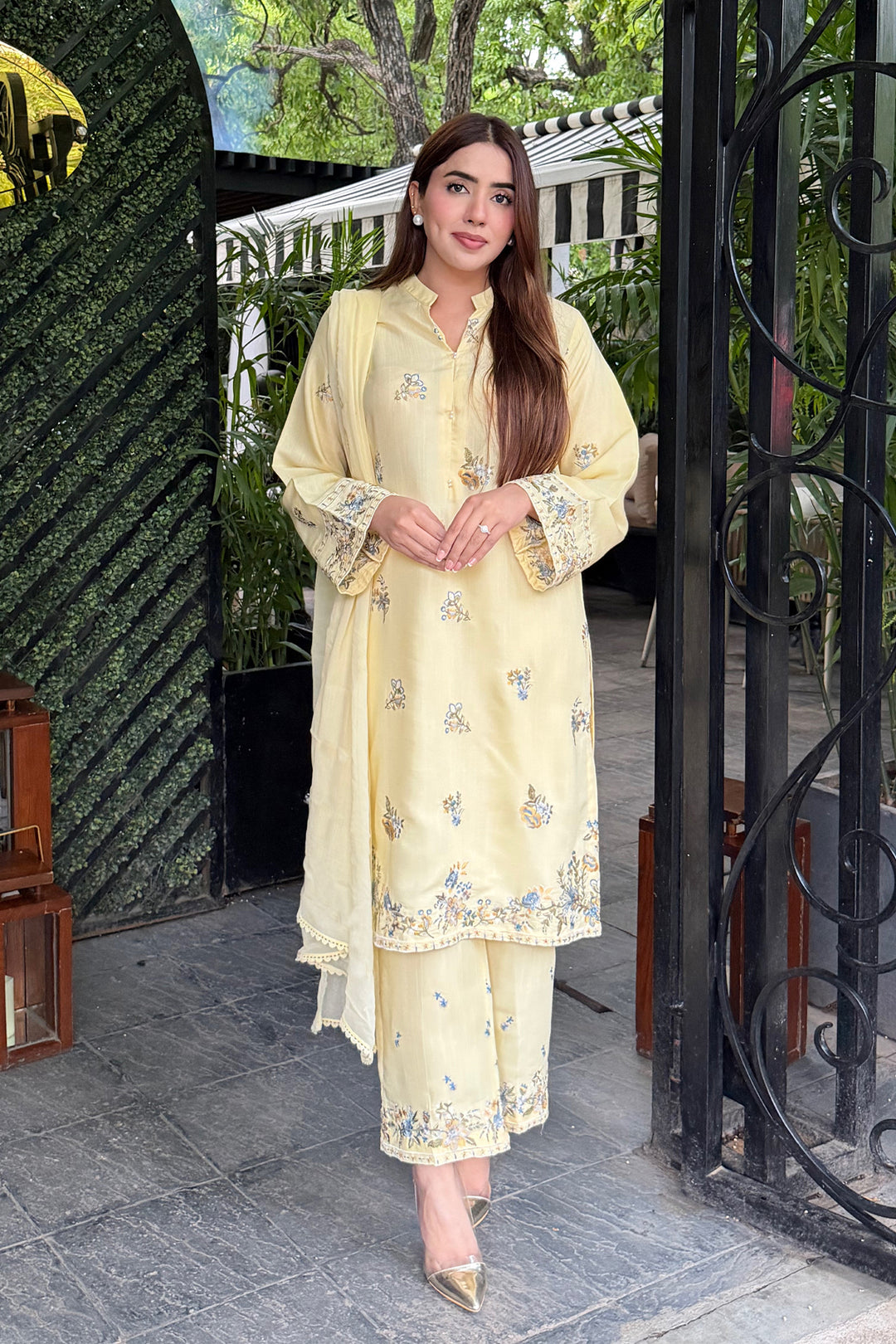Butter Yellow Embroidered 3-Piece Set