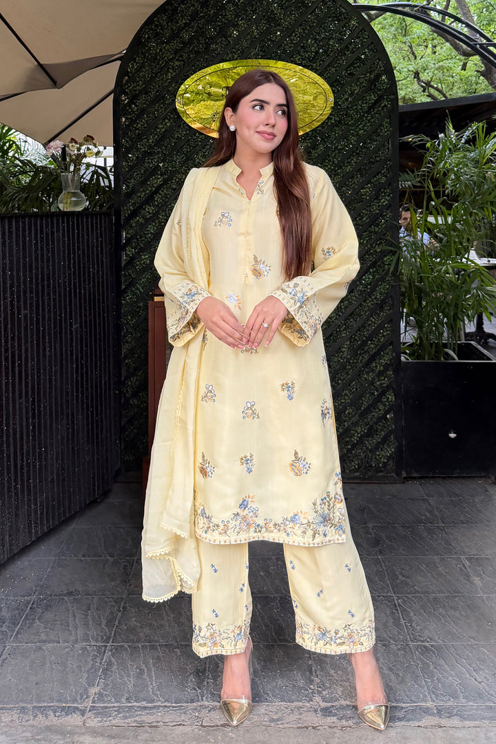 Butter Yellow Embroidered 3-Piece Set
