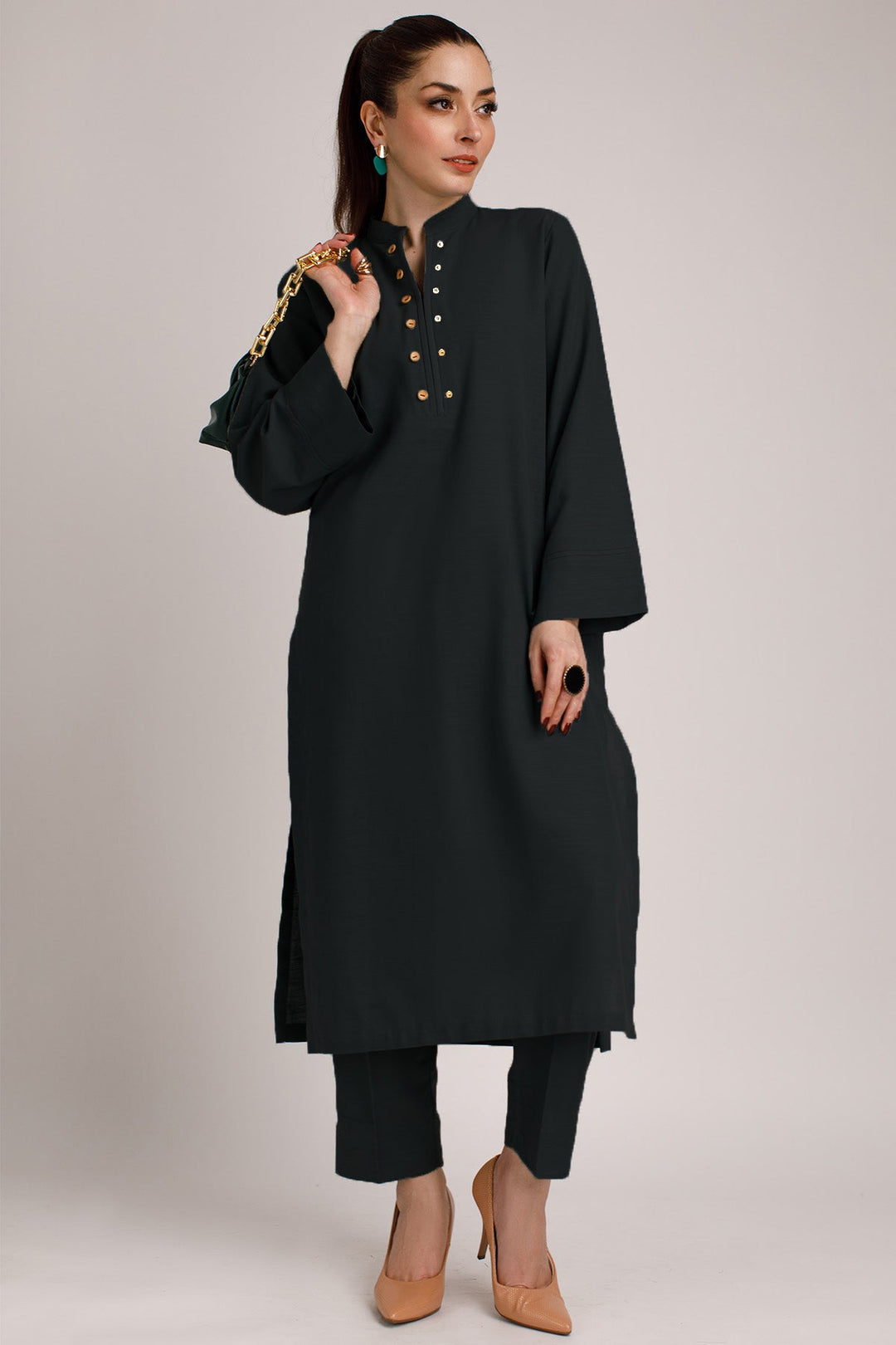2 Pcs Black Cambric Suit - 030 - Peach Republic