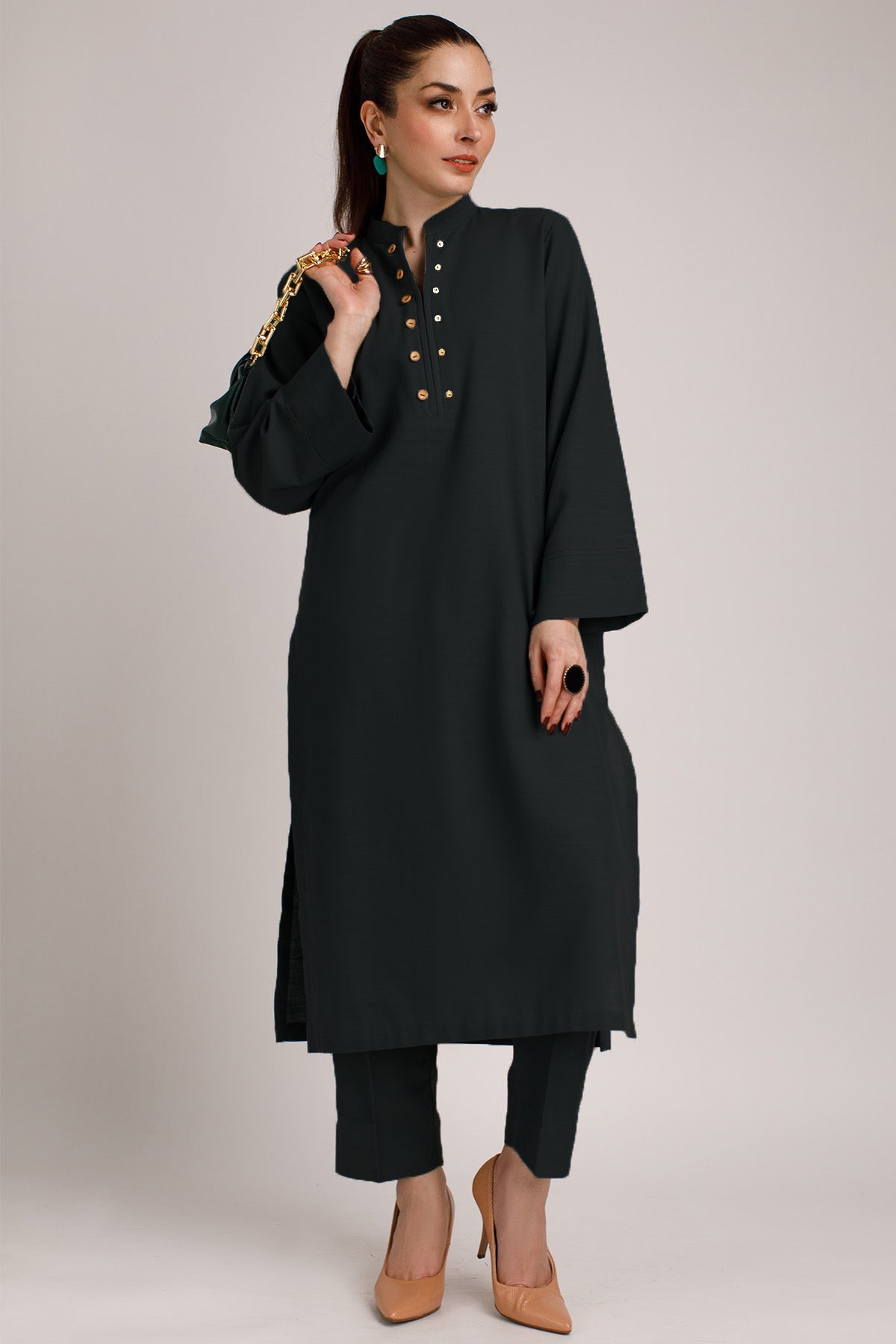 2 Pcs Black Cambric Suit - 030 - Peach Republic