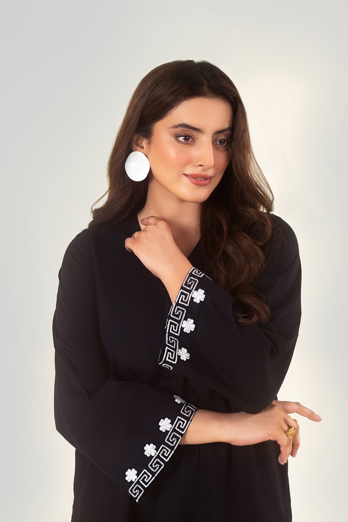 2 Pcs Black Embroidered Dress - 040 - Peach Republic