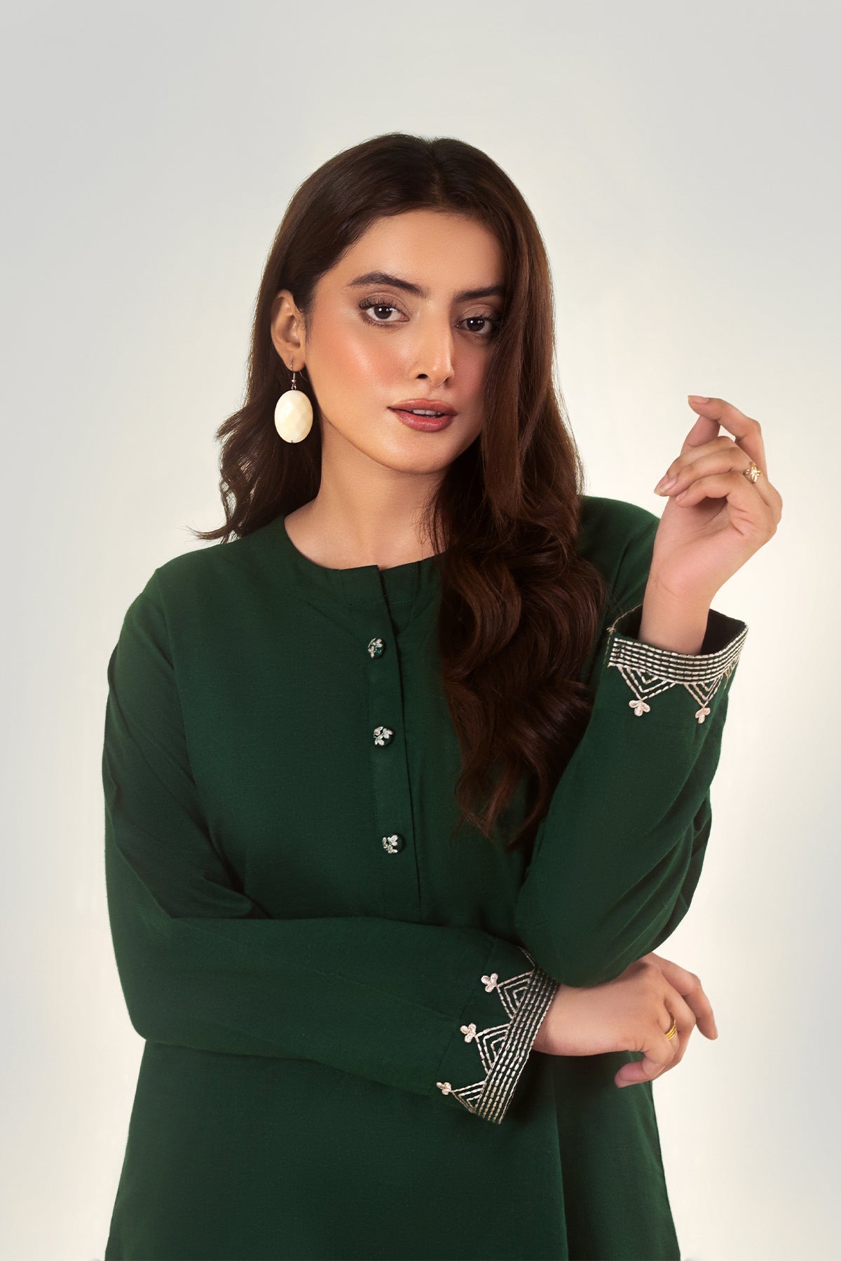 2 Pcs Bottle Green Embroidered Dress - Peach Republic