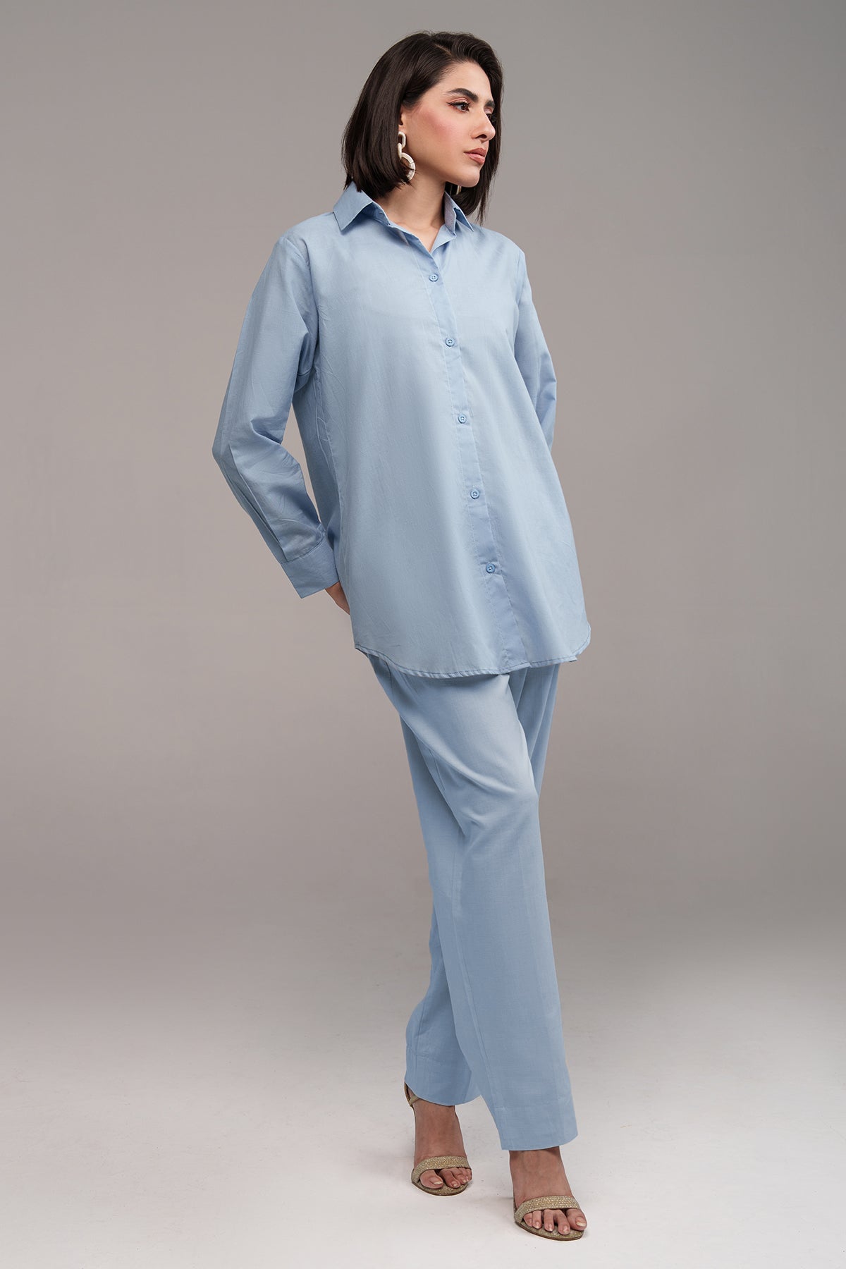 2 Pcs Cambric Co Ord Set - 01 - Peach Republic