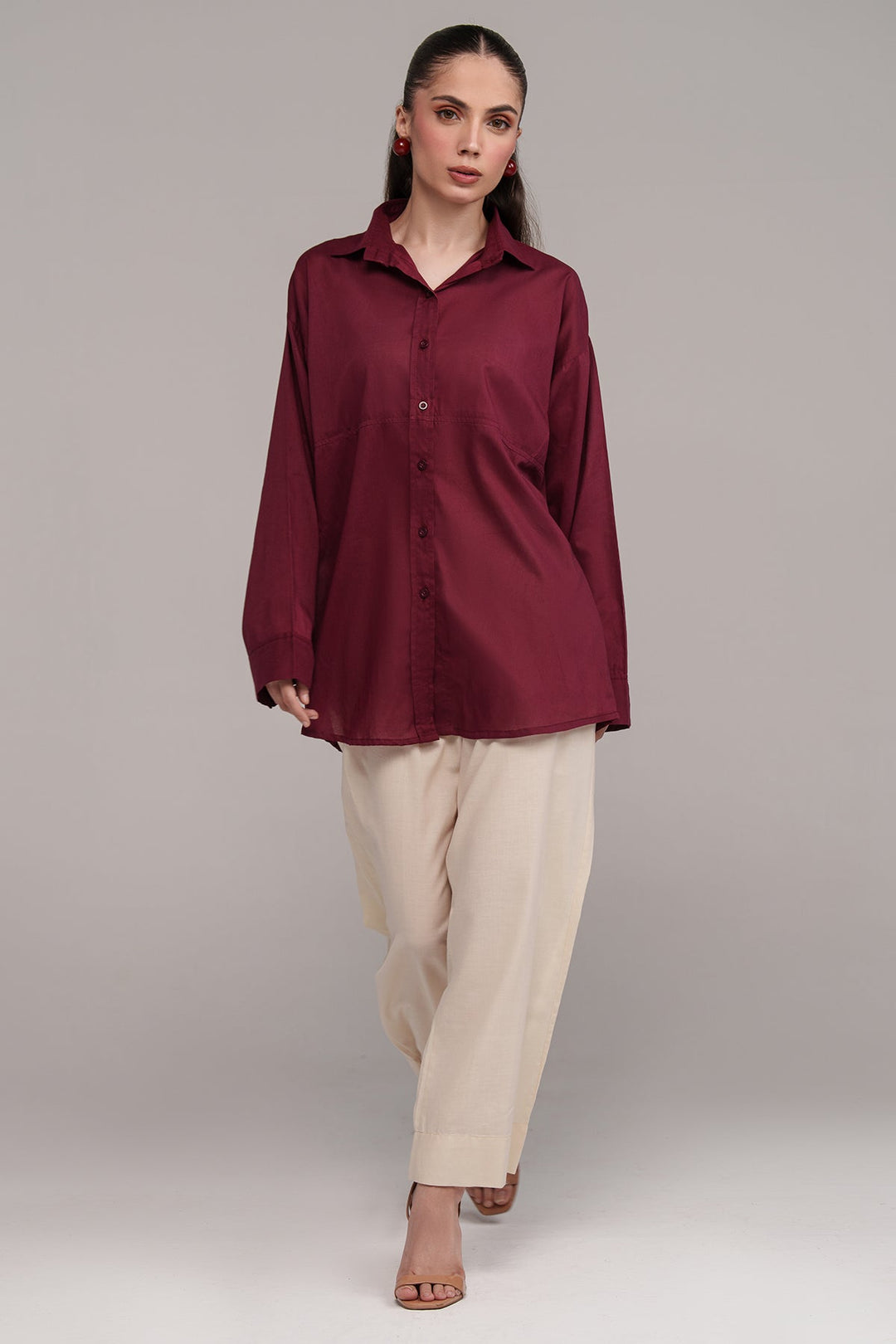 2 Pcs Cambric Co Ord Set - 03 - Peach Republic