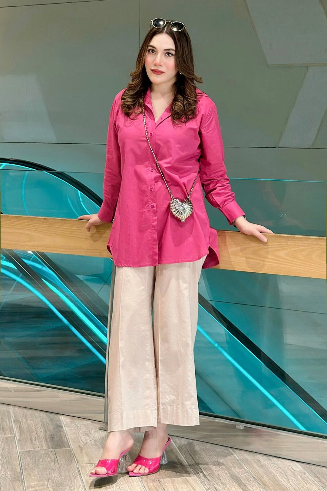 2 Pcs Cambric Co Ord Set - 04 - Peach Republic
