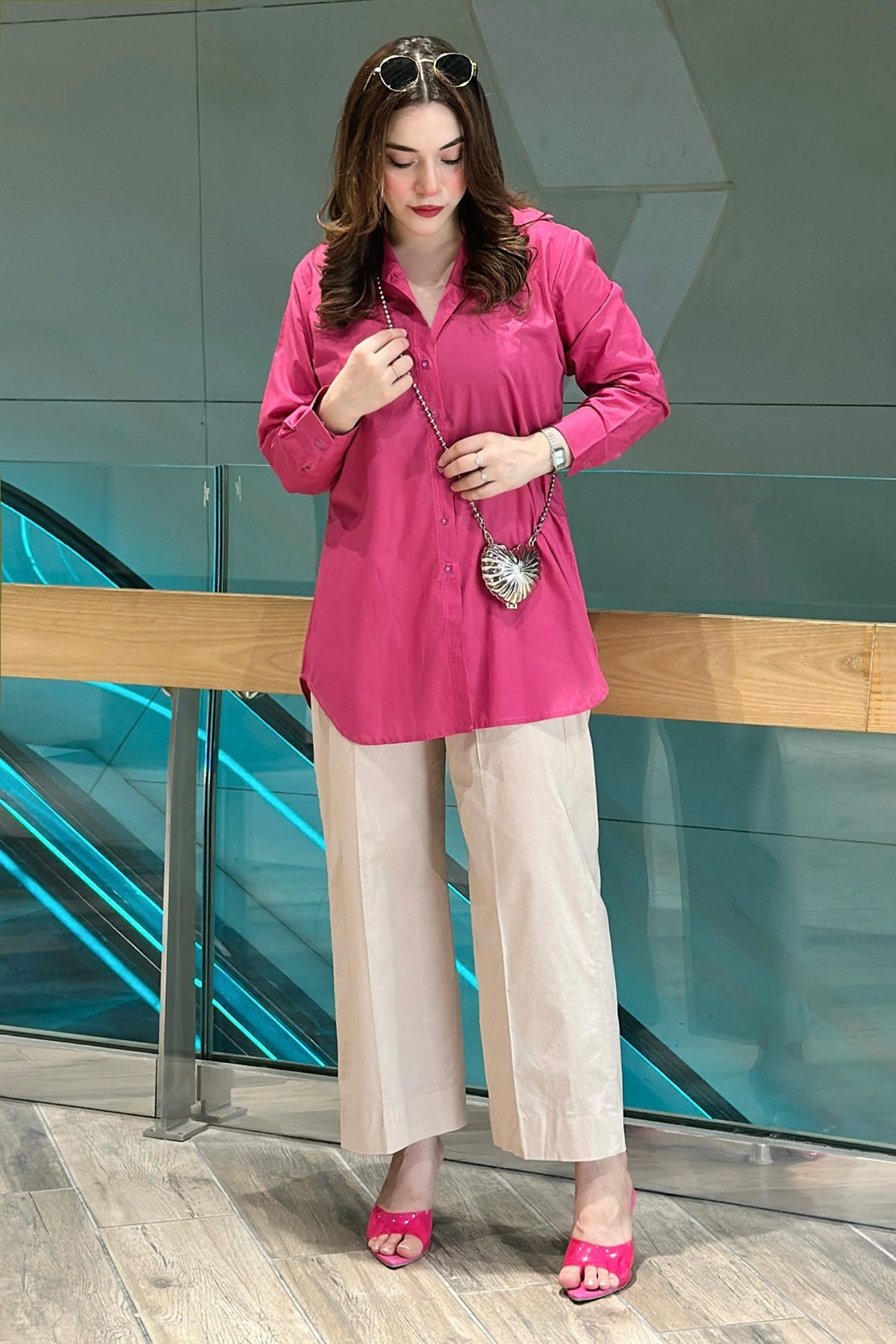 2 Pcs Cambric Co Ord Set - 04 - Peach Republic