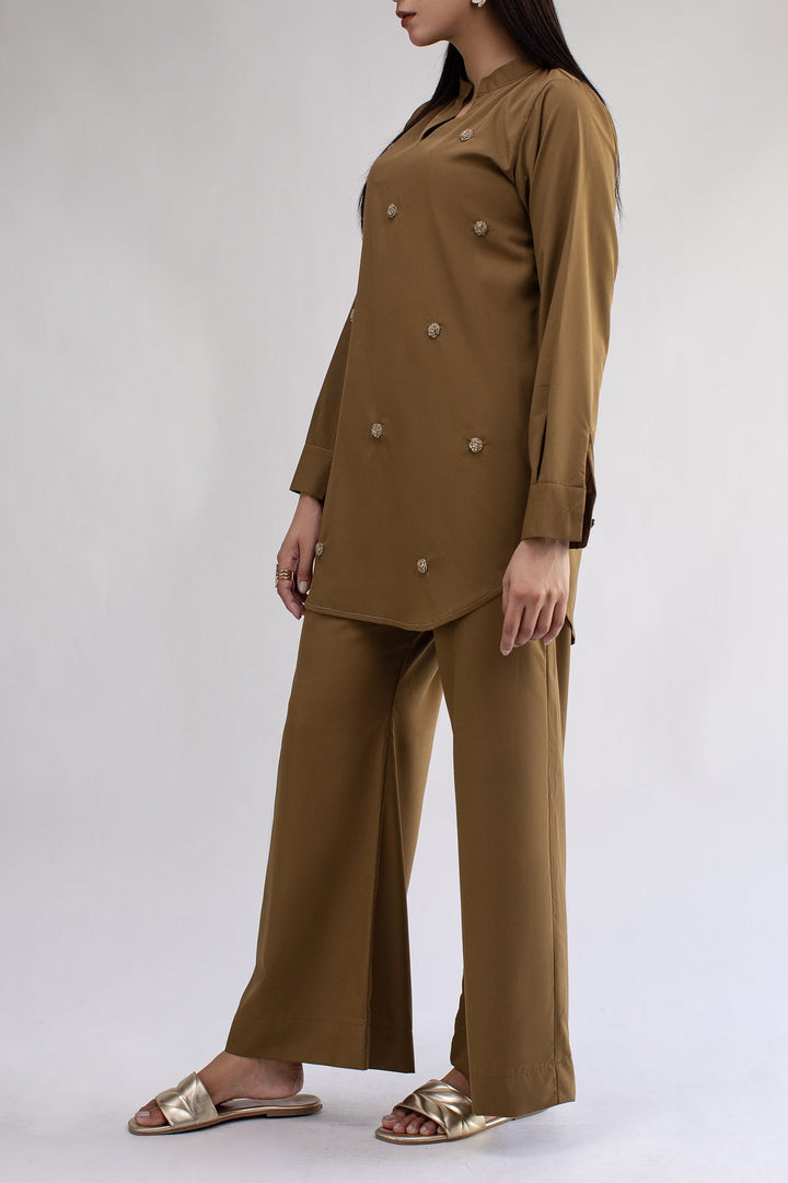 2 pcs embellished Co Ord Set - 01 - Peach Republic