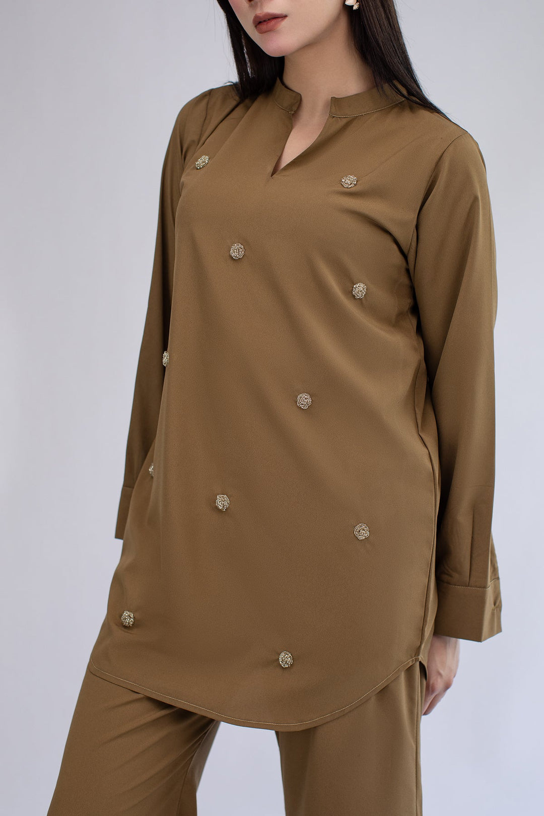 2 pcs embellished Co Ord Set - 01 - Peach Republic