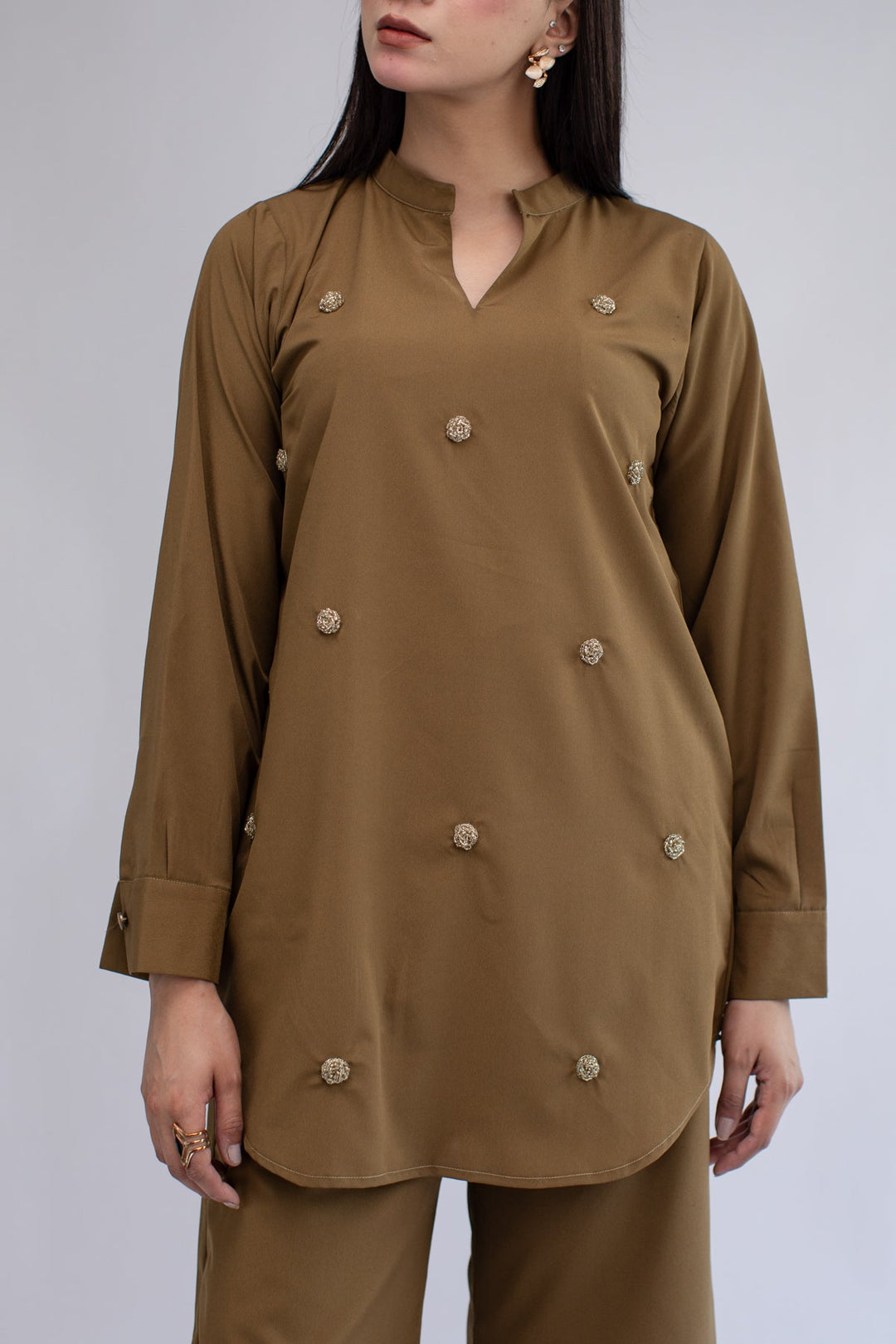 2 pcs embellished Co Ord Set - 01 - Peach Republic