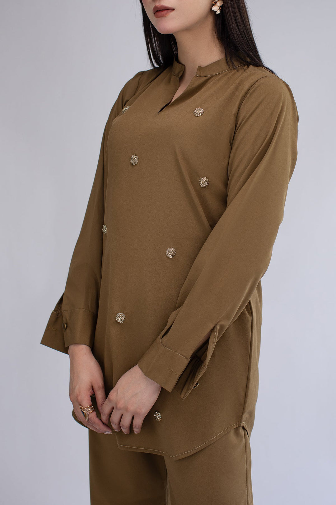 2 pcs embellished Co Ord Set - 01 - Peach Republic