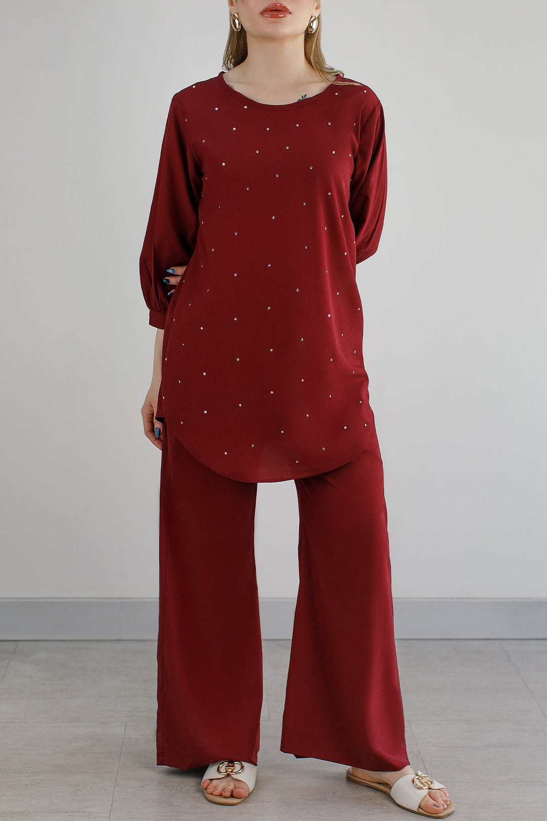 2 pcs embellished Co Ord Set - 02 - Peach Republic