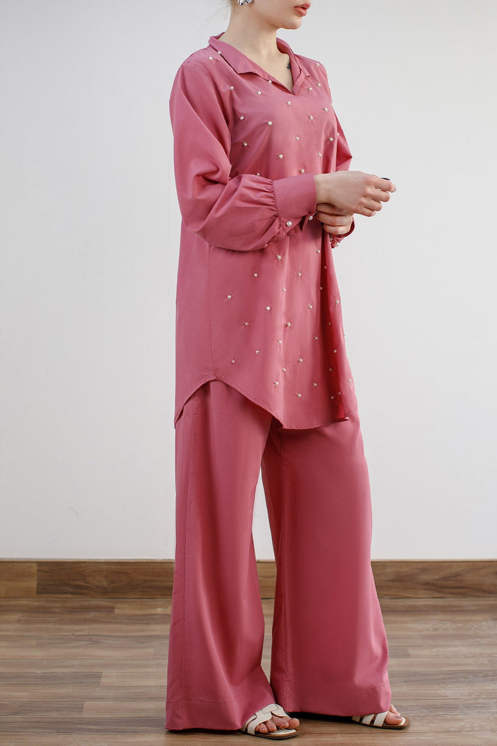 2 pcs Embellished Co Ord Set - 03 - Peach Republic