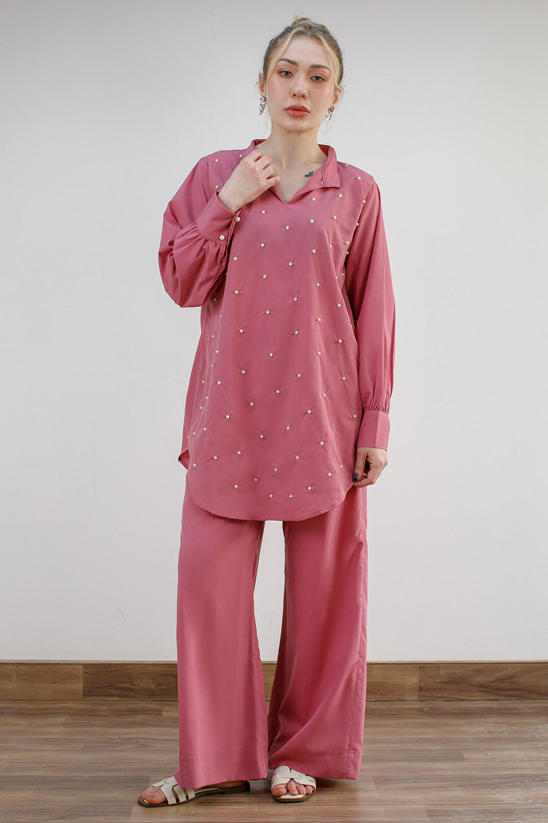 2 pcs Embellished Co Ord Set - 03 - Peach Republic