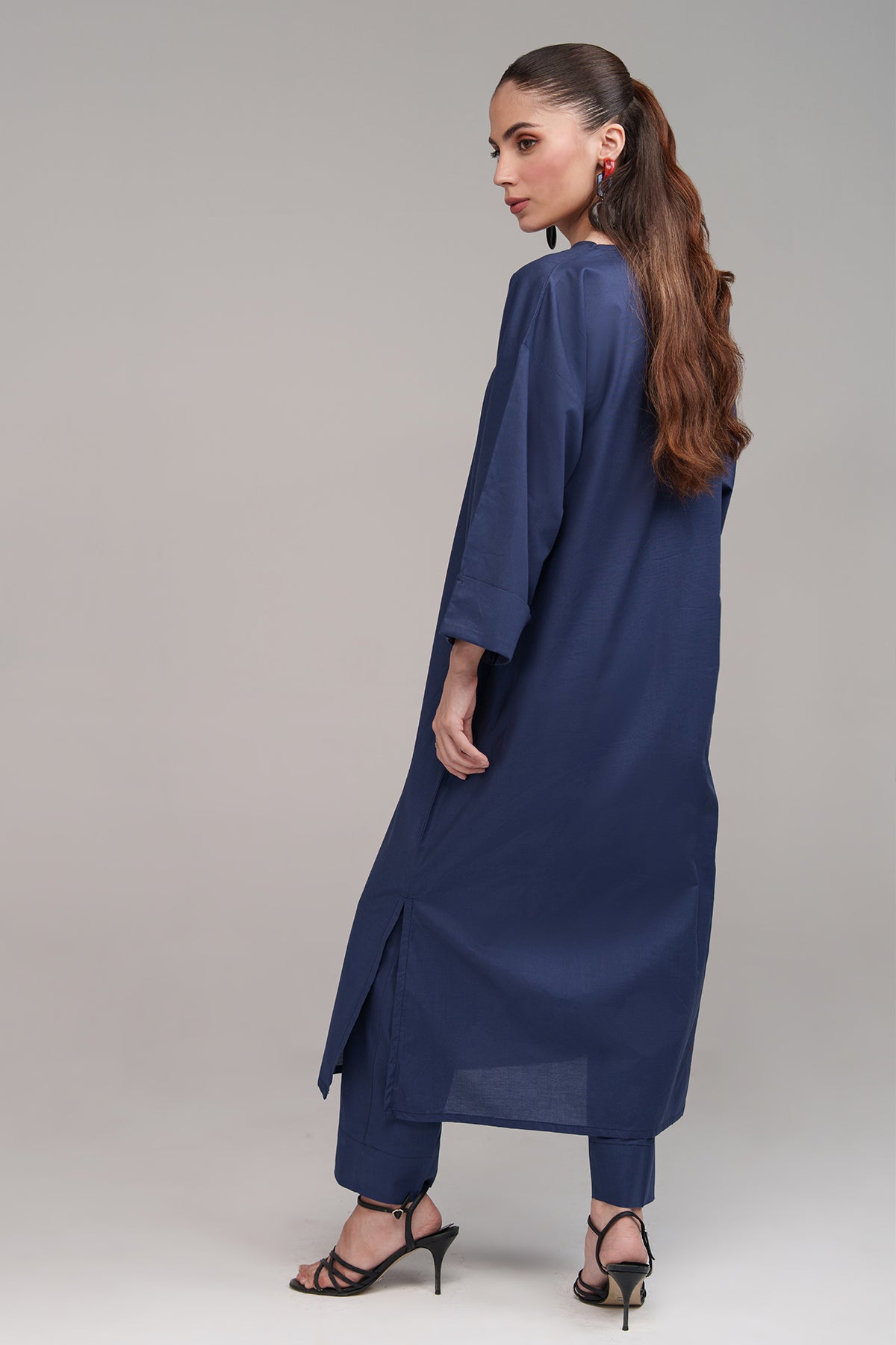 2 Pcs Navy blue Cambric Suit - Peach Republic