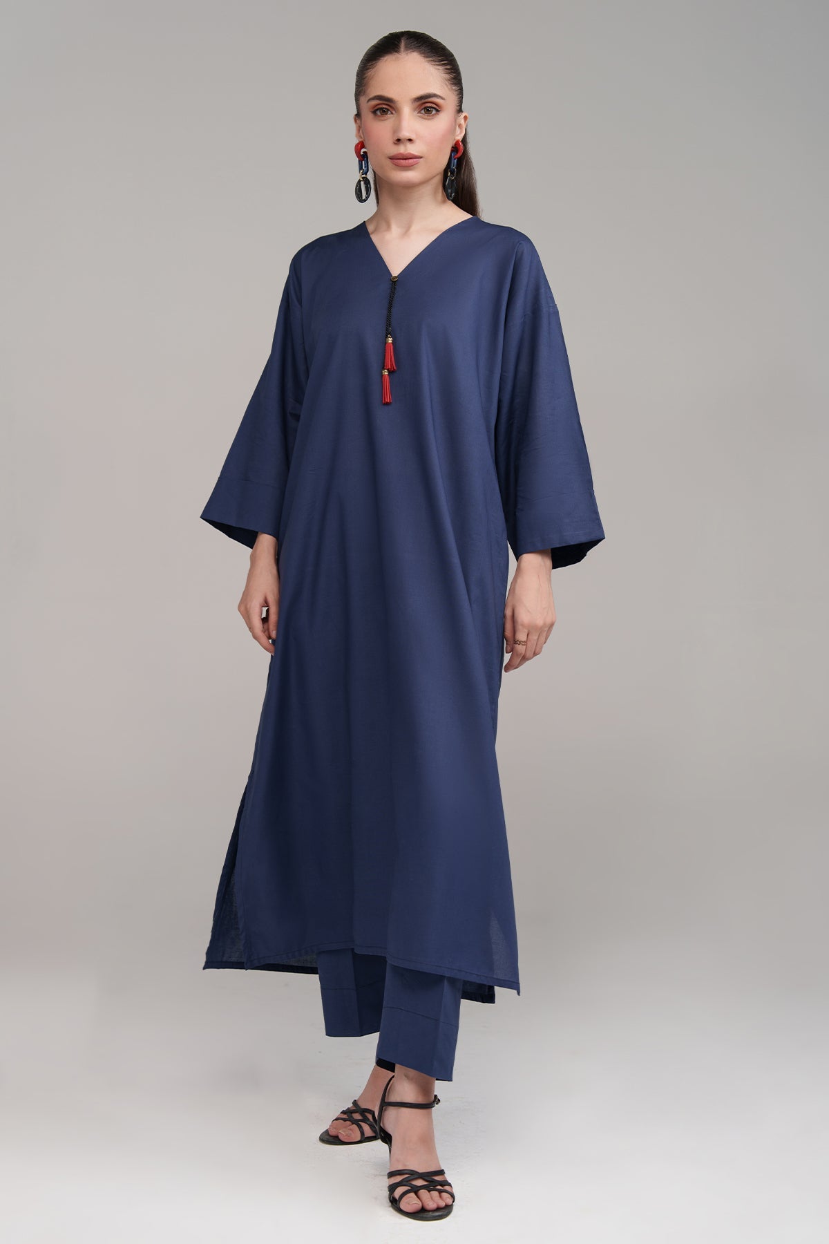 2 Pcs Navy blue Cambric Suit - Peach Republic