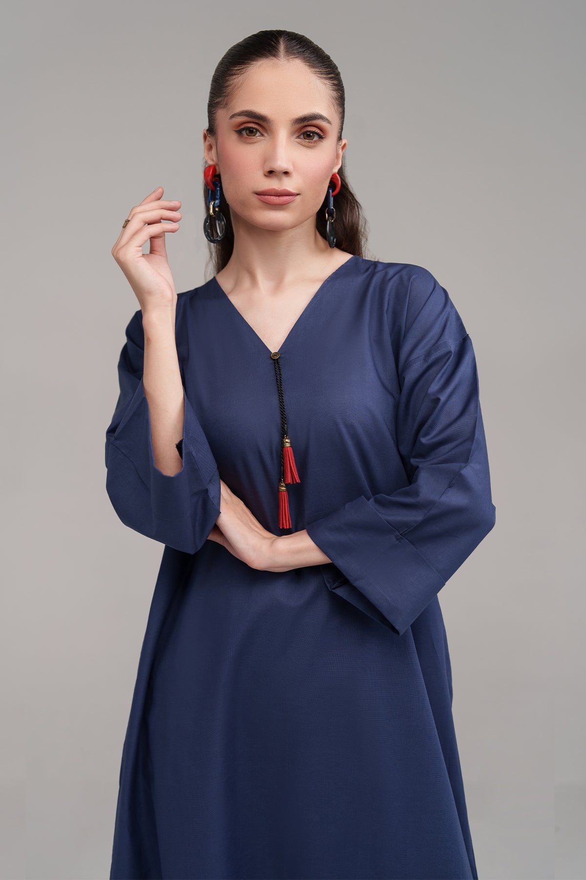2 Pcs Navy blue Cambric Suit - Peach Republic