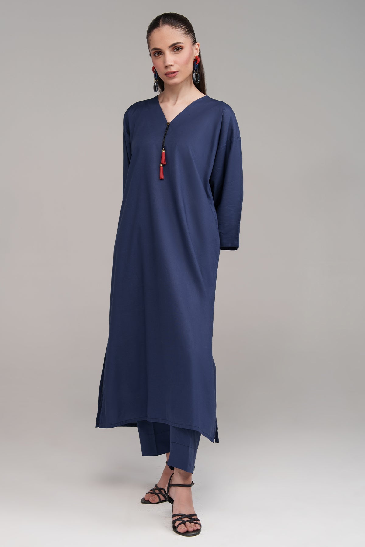 2 Pcs Navy blue Cambric Suit - Peach Republic