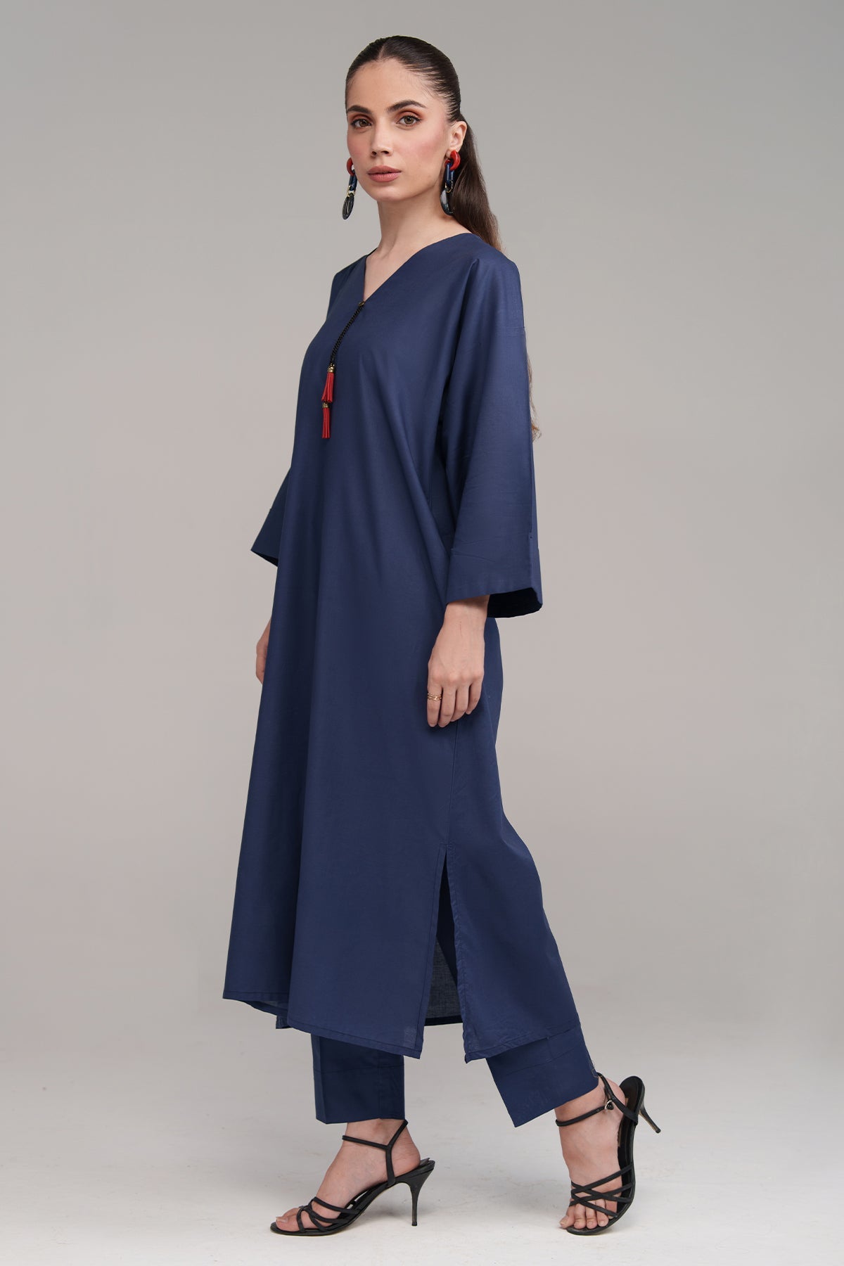 2 Pcs Navy blue Cambric Suit - Peach Republic