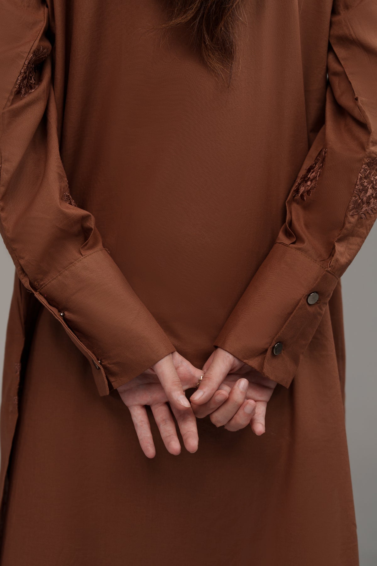 2 Pcs Pastel Brown Embroidered Suit - 02 - Peach Republic