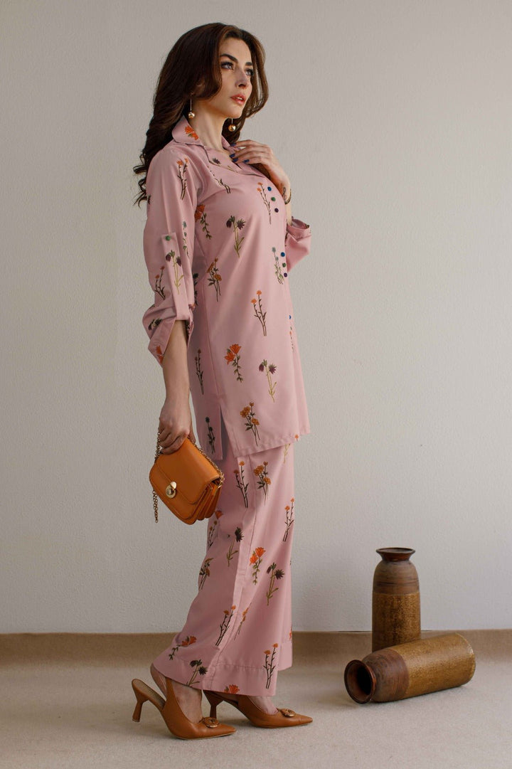 2 Pcs Printed Co Ord Set - 025 - Peach Republic