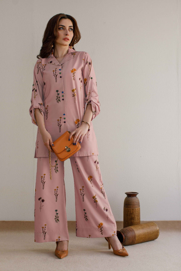 2 Pcs Printed Co Ord Set - 025 - Peach Republic