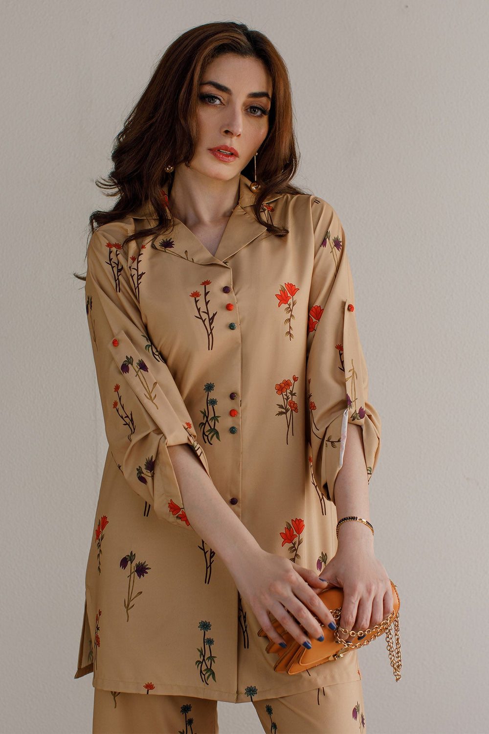 2 Pcs Printed Co Ord Set - 24 - Peach Republic