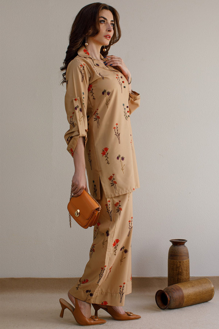 2 Pcs Printed Co Ord Set - 24 - Peach Republic
