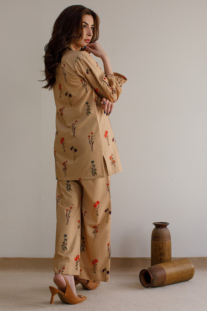 2 Pcs Printed Co Ord Set - 24 - Peach Republic