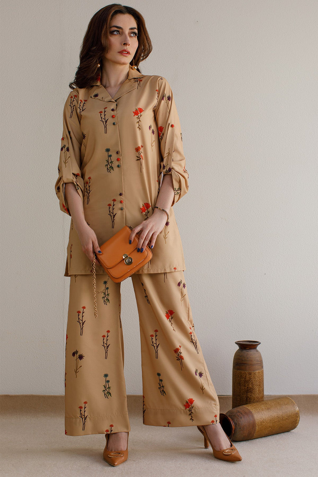 2 Pcs Printed Co Ord Set - 24 - Peach Republic