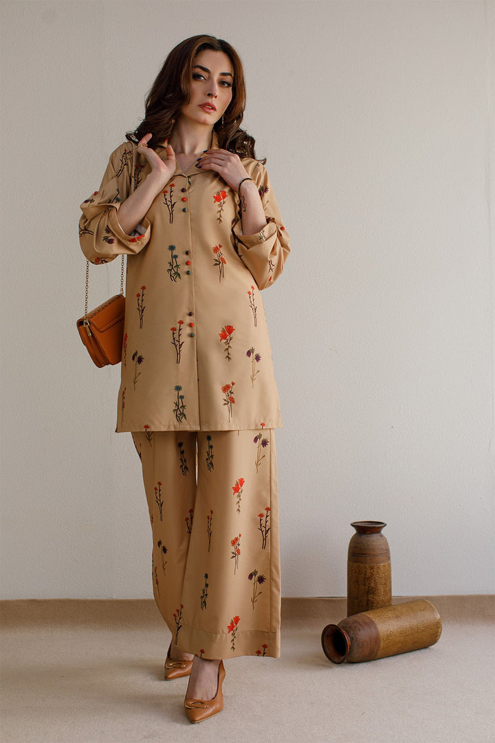 2 Pcs Printed Co Ord Set - 24 - Peach Republic