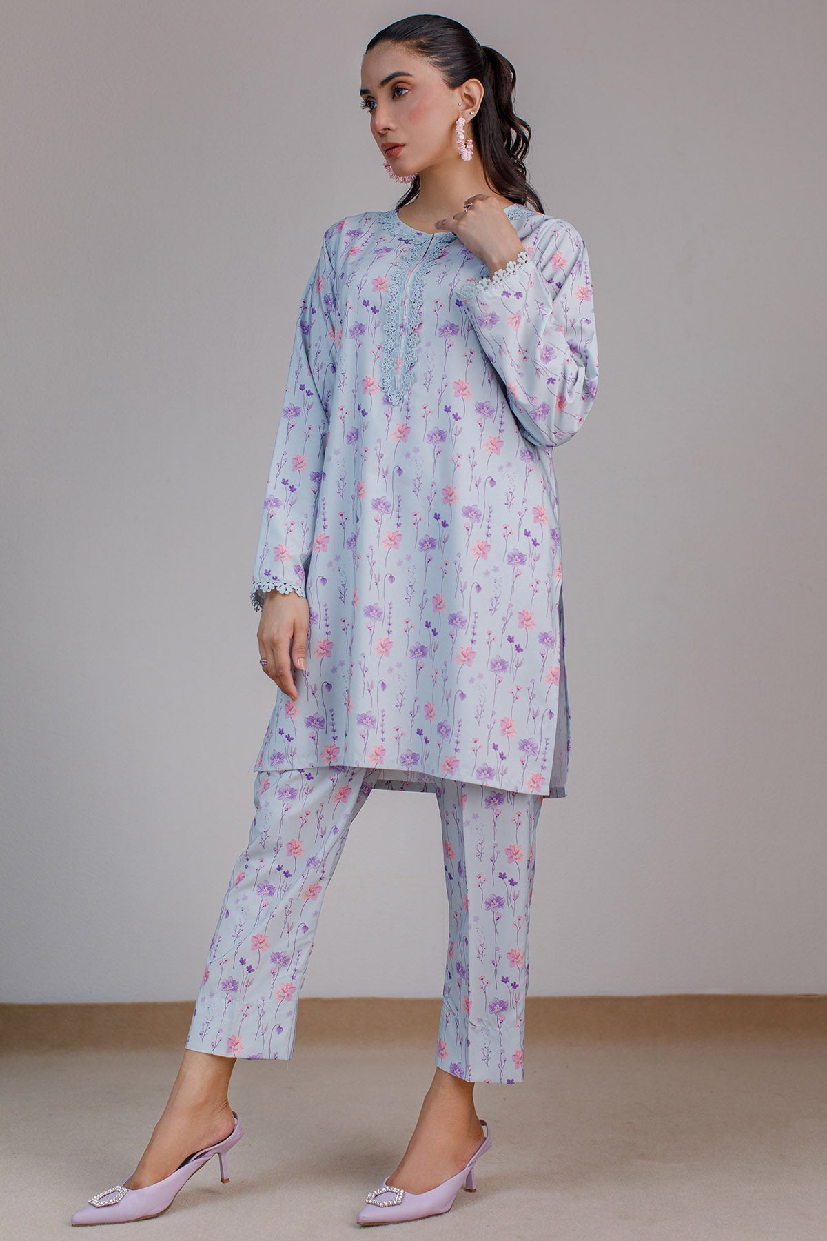 2 Pcs Printed Dress - 26 - Peach Republic