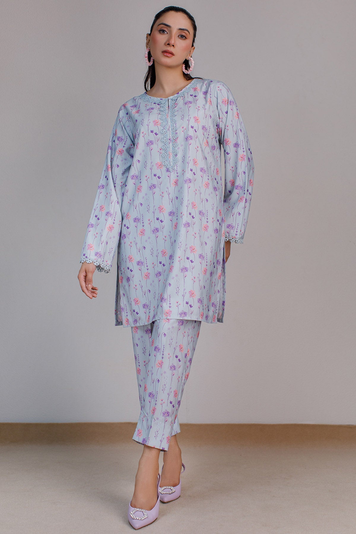2 Pcs Printed Dress - 26 - Peach Republic