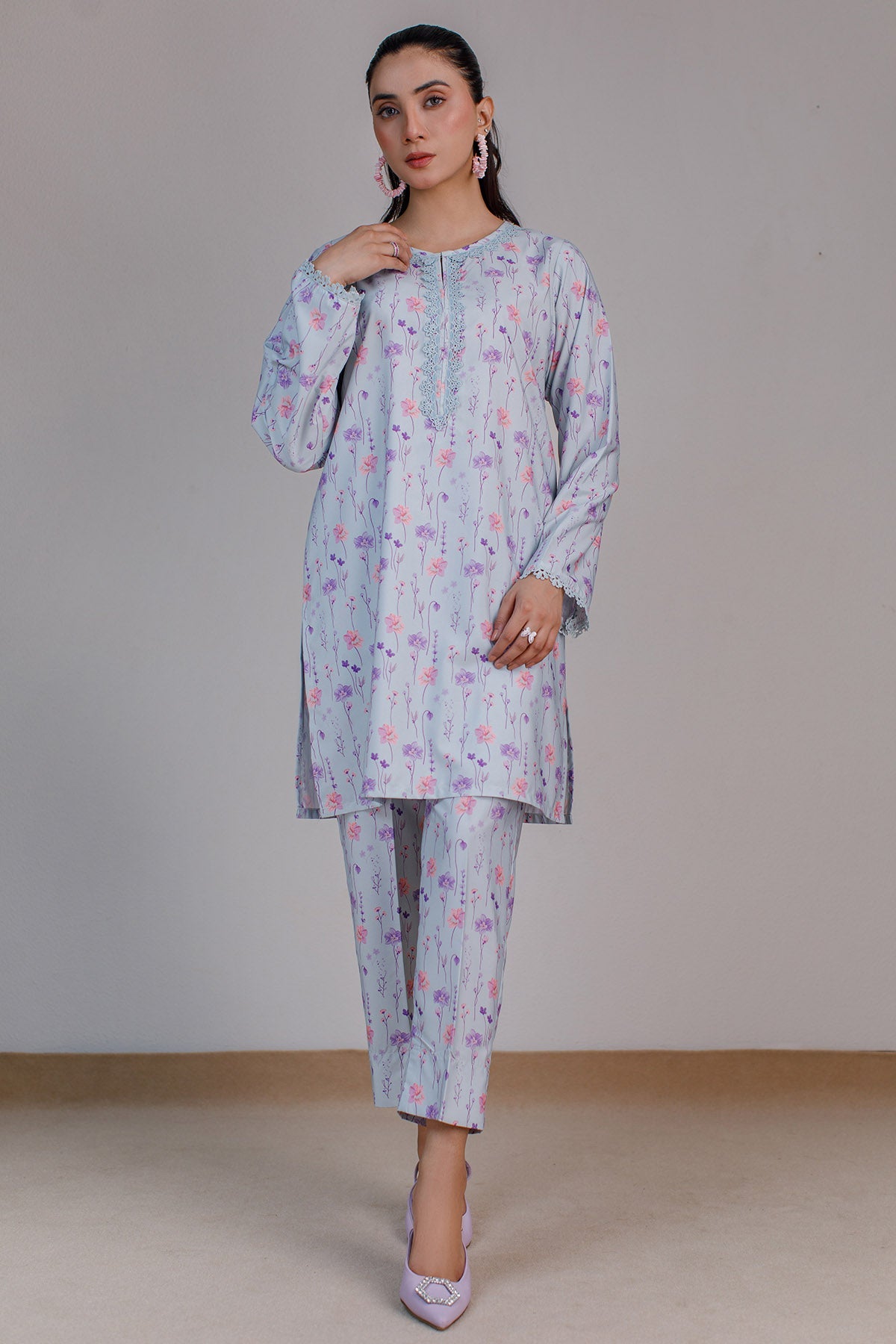 2 Pcs Printed Dress - 26 - Peach Republic