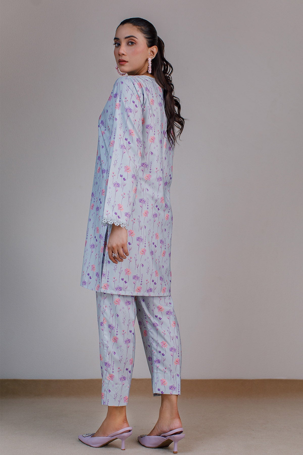 2 Pcs Printed Dress - 26 - Peach Republic