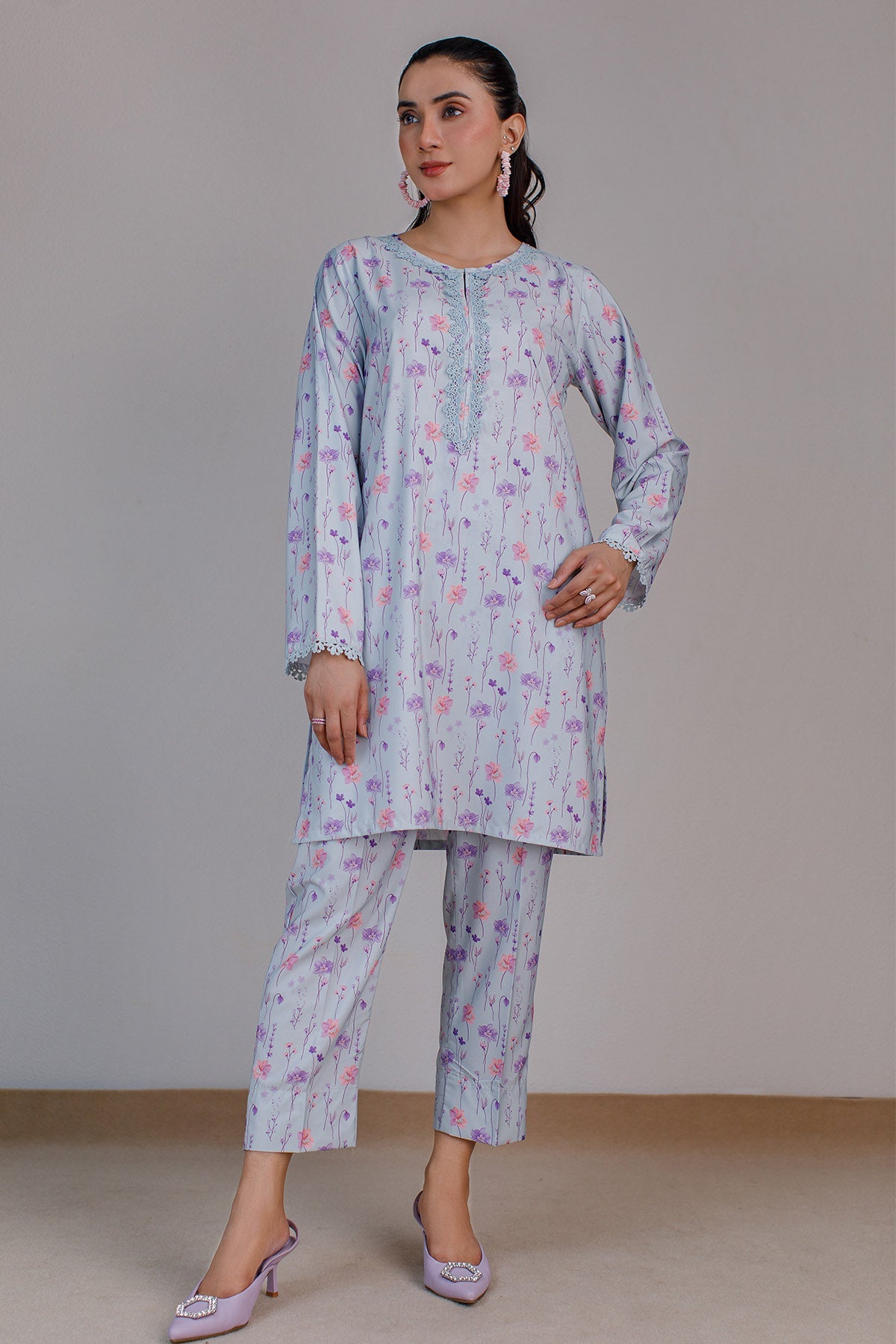 2 Pcs Printed Dress - 26 - Peach Republic