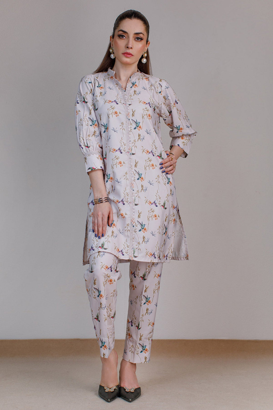 2 Pcs Printed Dress - 28 - Peach Republic