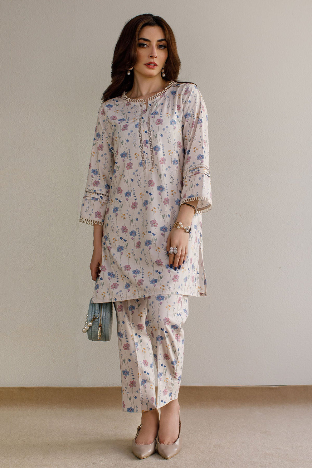 2 Pcs Printed Dress - 31 - Peach Republic