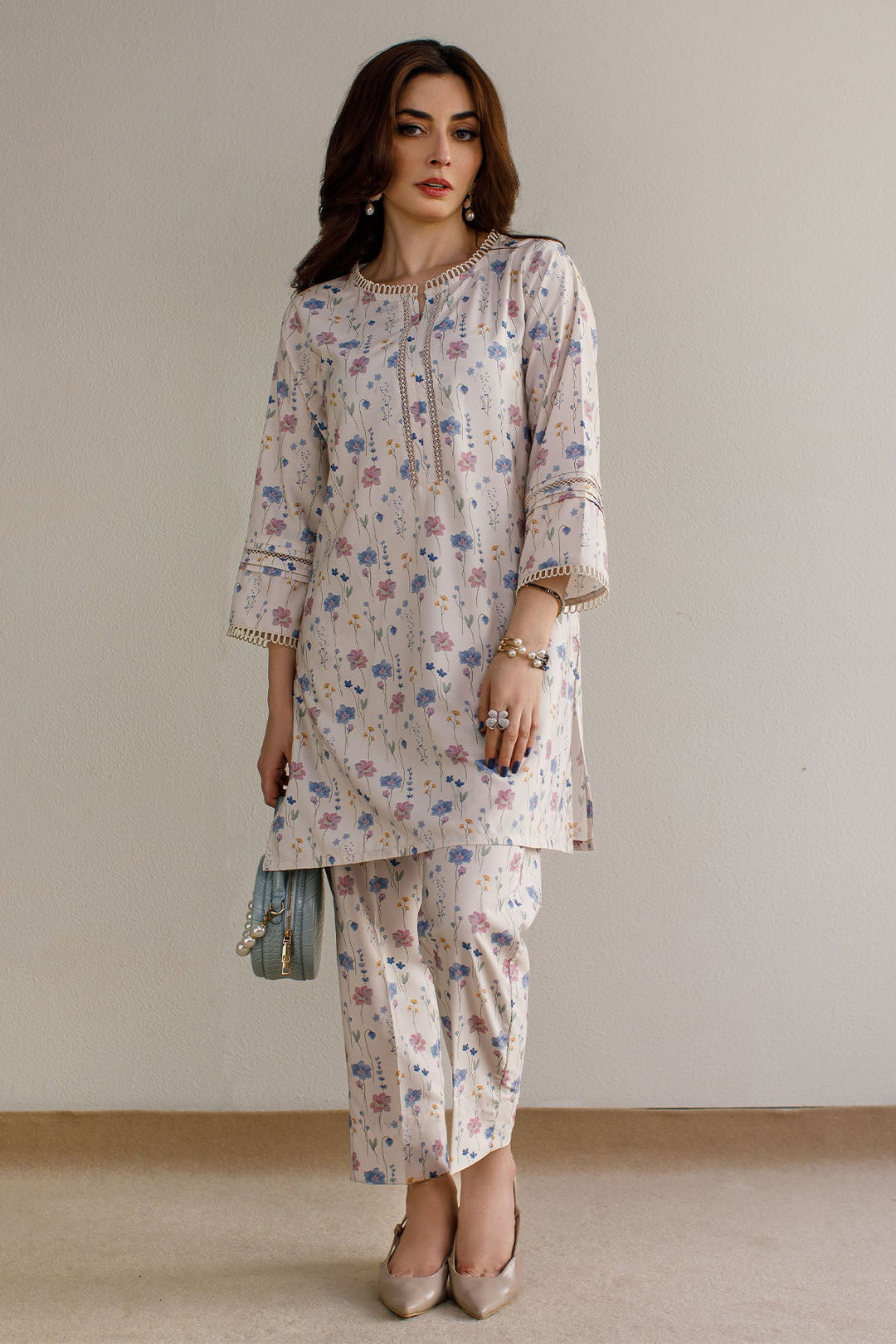 2 Pcs Printed Dress - 31 - Peach Republic