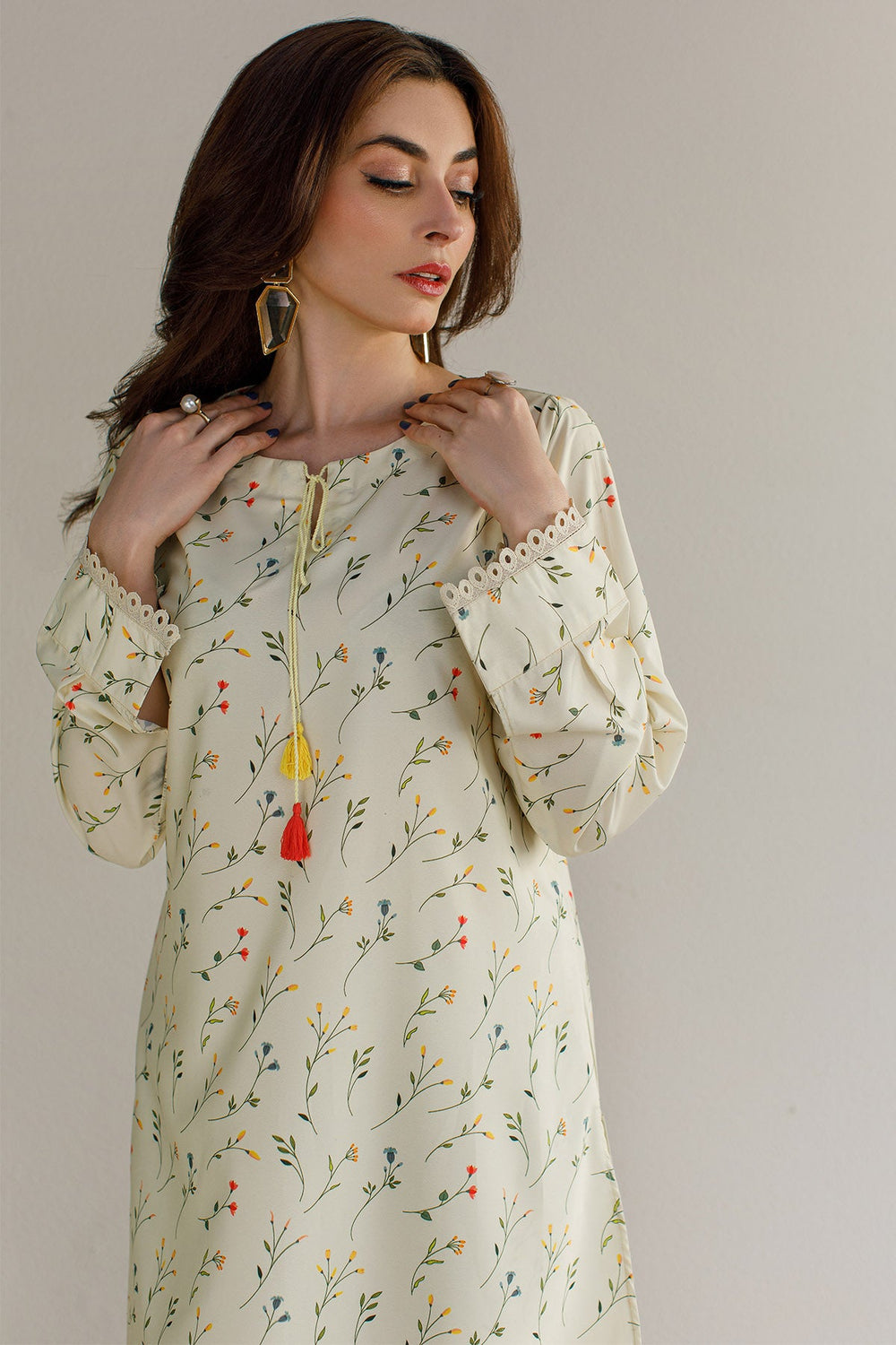 2 Pcs Printed Suit - 16 - Peach Republic