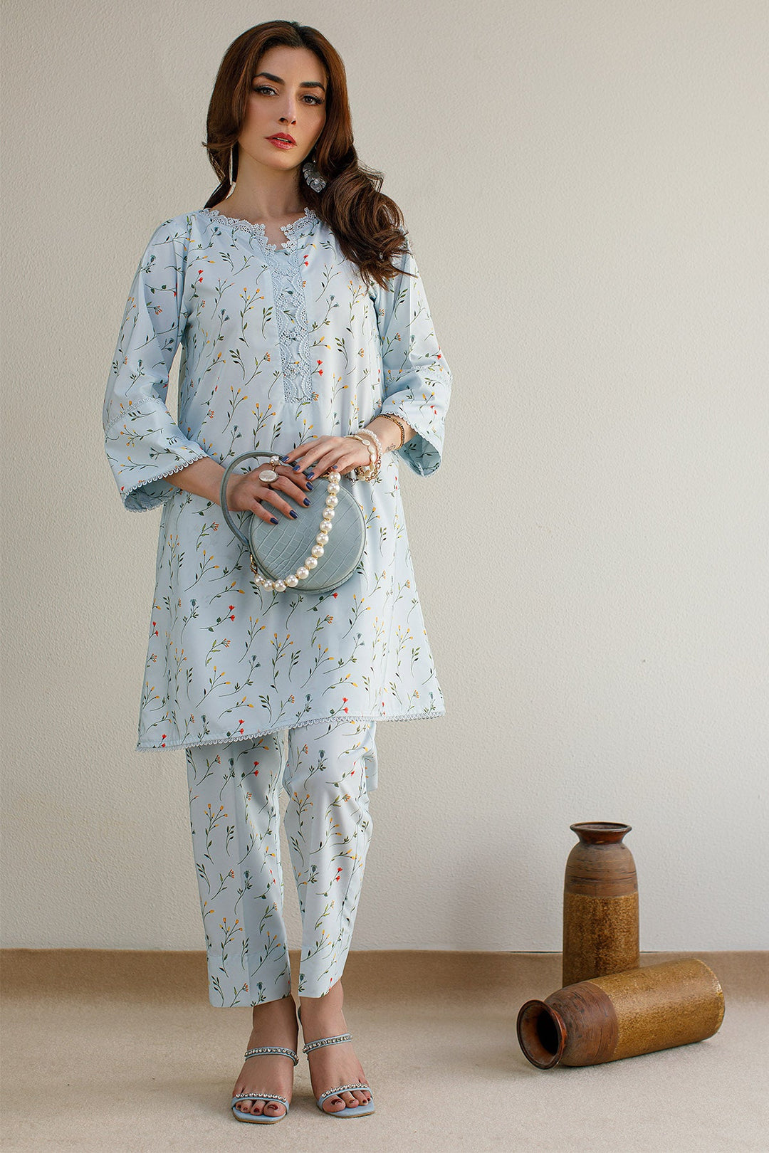 2 Pcs Printed Suit - 18 - Peach Republic