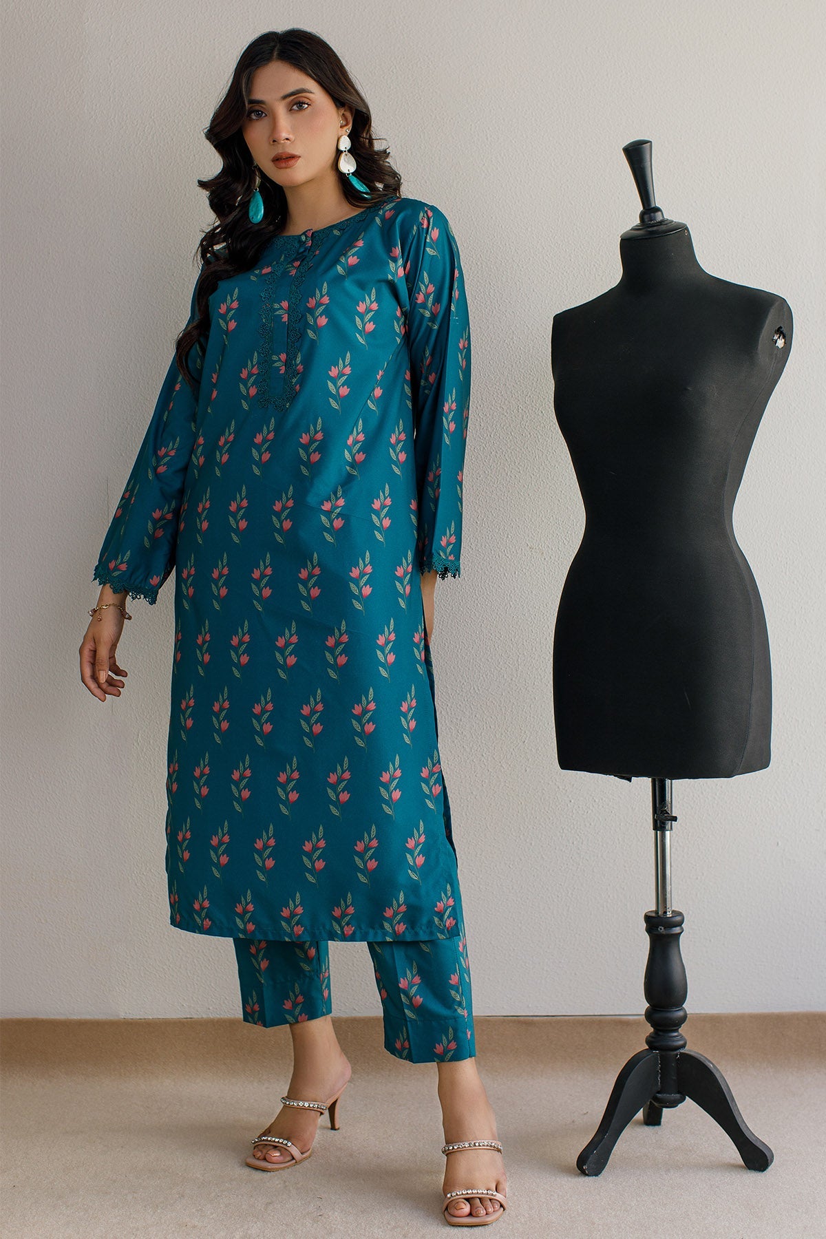 2 Pcs Printed Suit - 21 - Peach Republic