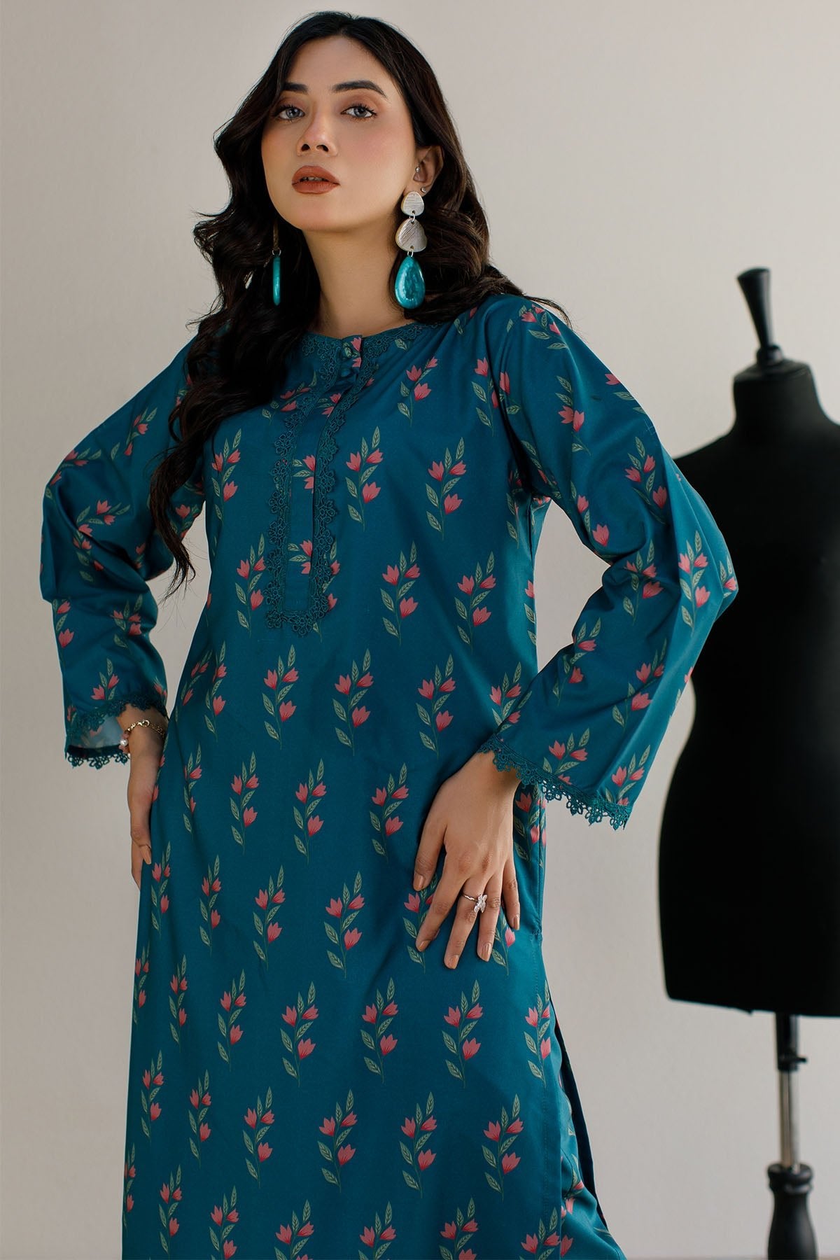 2 Pcs Printed Suit - 21 - Peach Republic