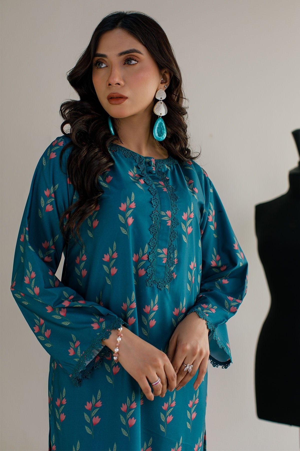 2 Pcs Printed Suit - 21 - Peach Republic